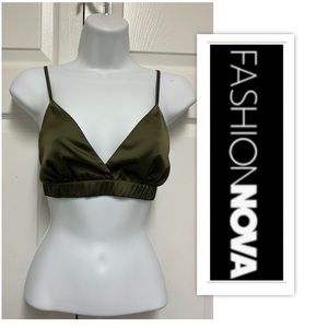 Fashion Nova Olive Satin Bralette Top